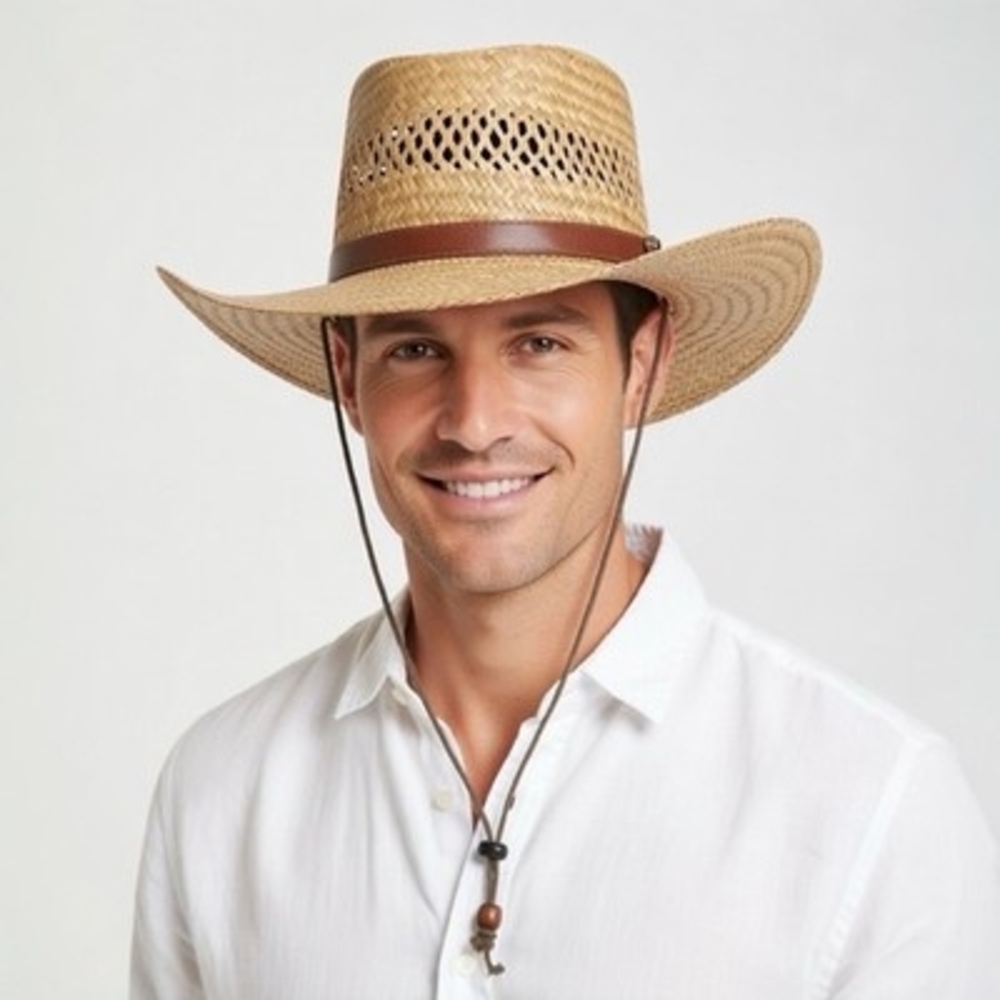 Dorfman Pacific Men's Tan Sun hat Rush Gambler Straw Hat Natural  Size Small VG